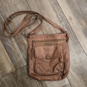 Stone & Co. Brown Shoulder Bag, Zipper Studded Ring Accent, Inner/Outer Pockets